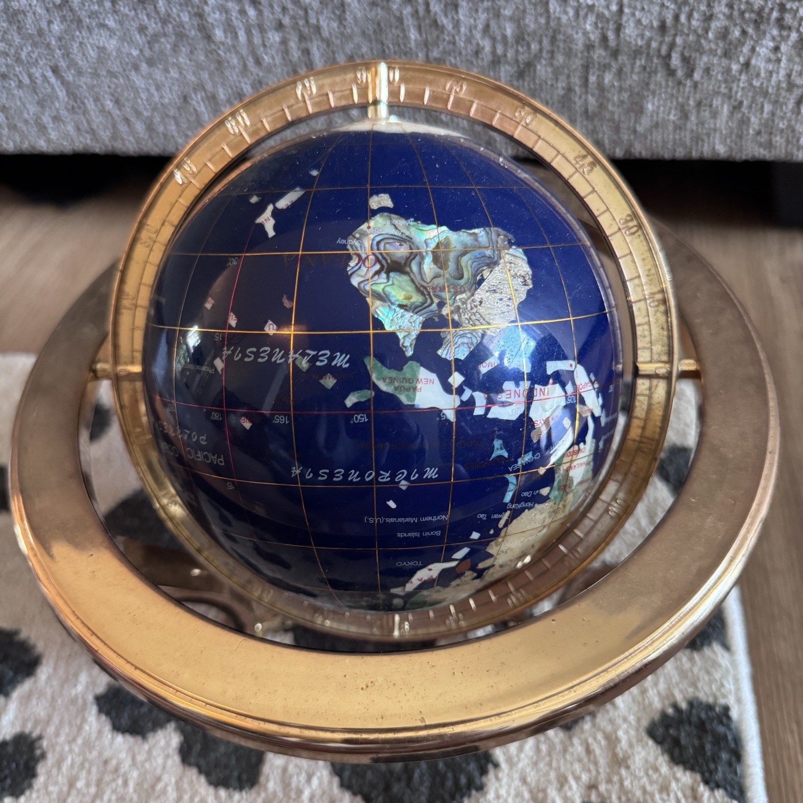 Gemstone World Globe Brass Stand Compass Tabletop Decor 10”