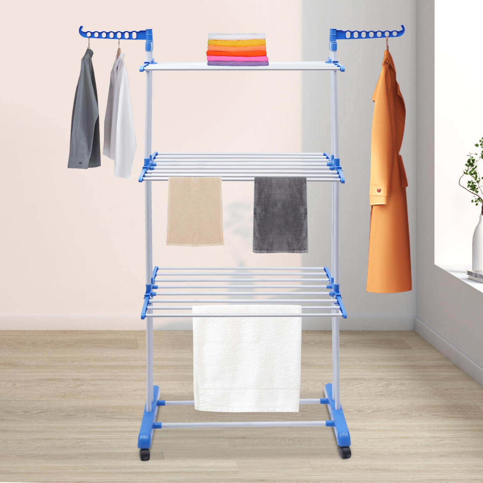 Heavy Duty Laundry Clothes Drying Rack Foldable Garment Rolling Dryer Hanger