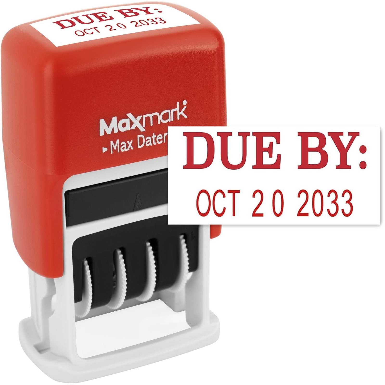 MaxMark Self-Inking Rubber Date Office Stamp with Due by Phrase & Date - Red ...