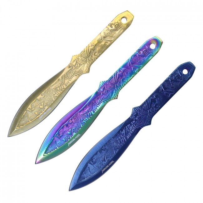 Throwing Knife Set | Aeroblades 3 Pc. 6.5" Overall Japanese Samurai Multicolor