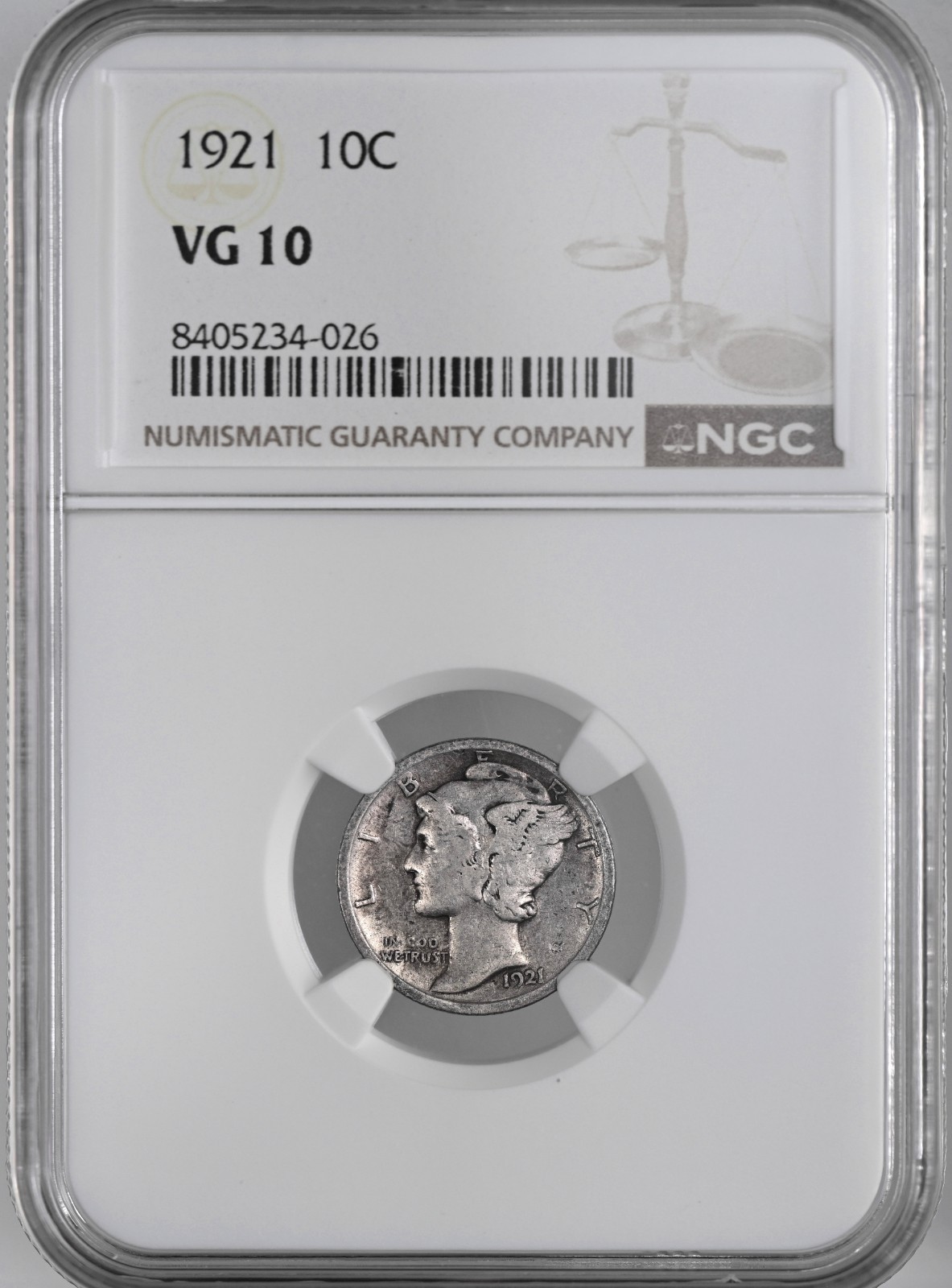 1921-P 10C MERCURY SILVER DIME PHILADELPHIA MINT  NGC VG10  #8405234-026
