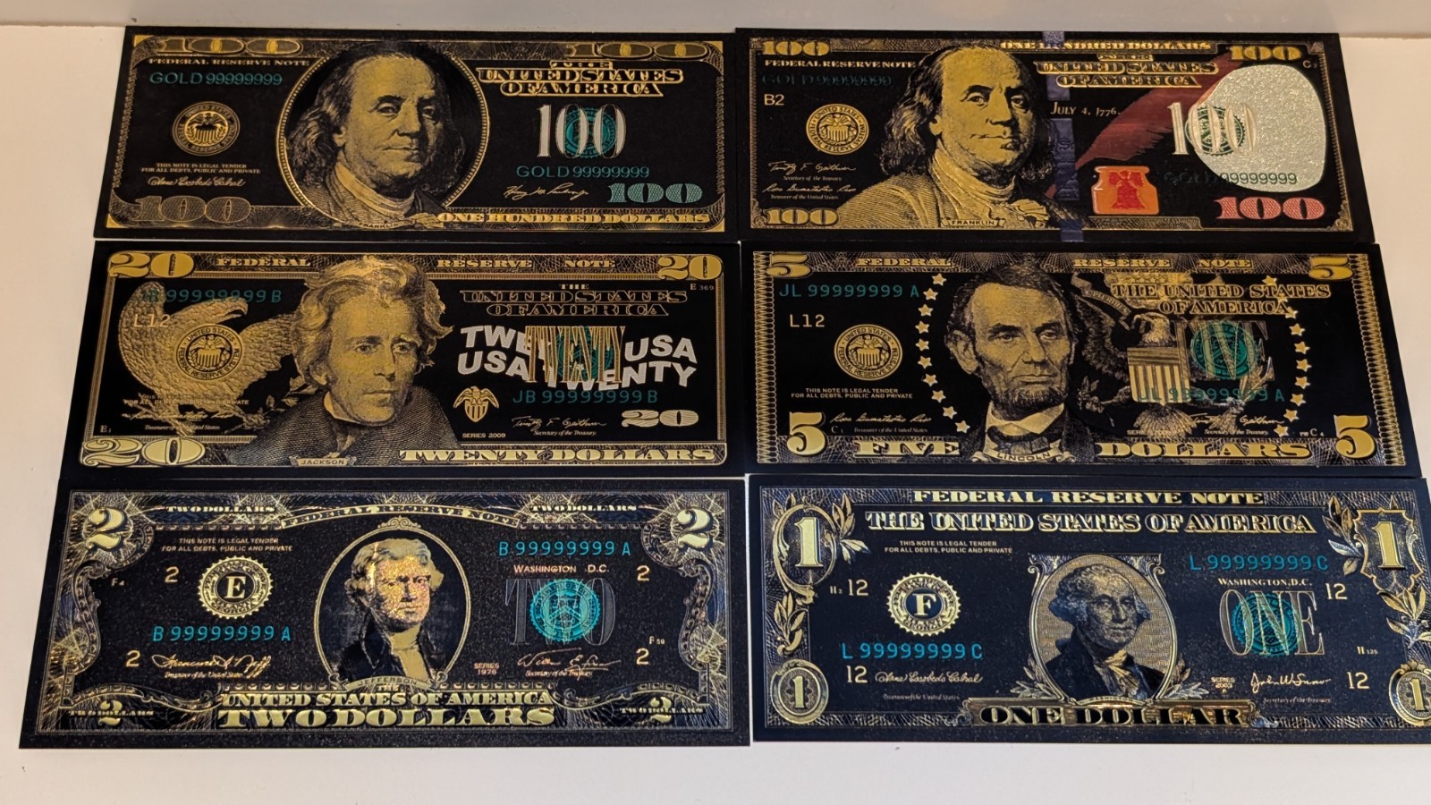 NEW FULL SET OF USA Black & Gold Plated Bank Notes Collectable notes