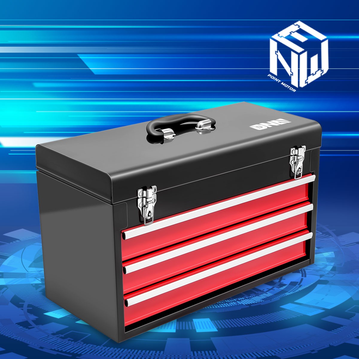 20" 3-Drawer Steel Portable Top Storage Toolbox w/Lockable Metal Latches Garage
