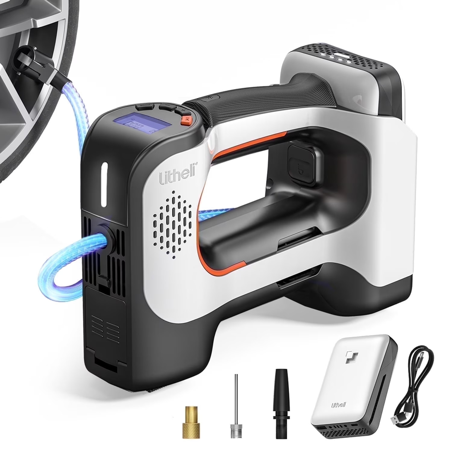 Litheli U20 Cordless Air Compressor, 20V Portable, Auto Shutoff, Car Tires, Pump