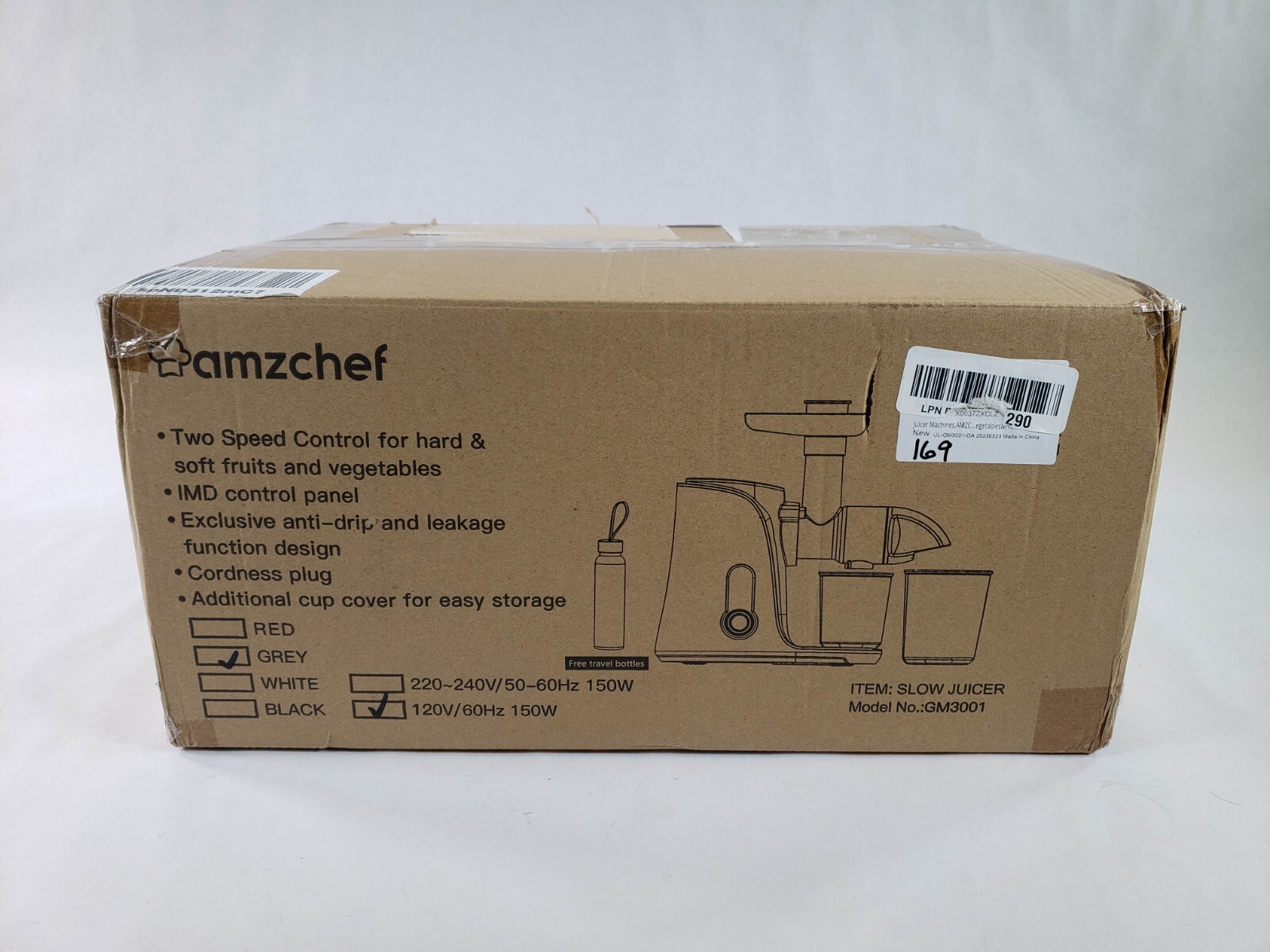 AMZCHEF Slow Masticating Juicer with Two Speed Modes Gray, GM3001