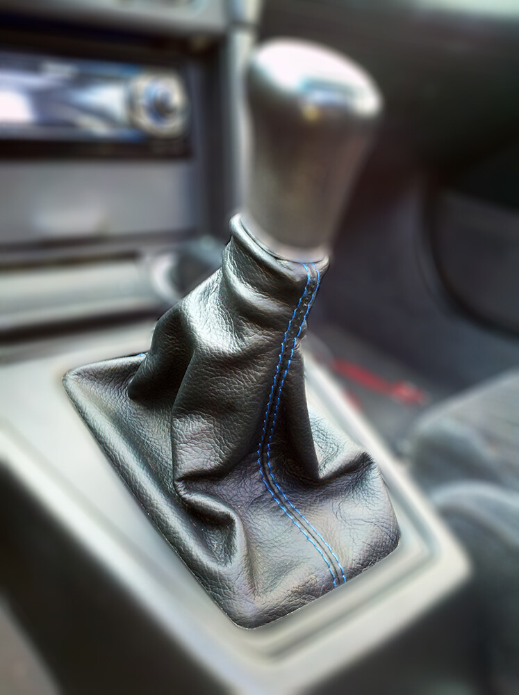 Shift Boot For 1987-1991 Honda Prelude Black Leather Blue Stitch