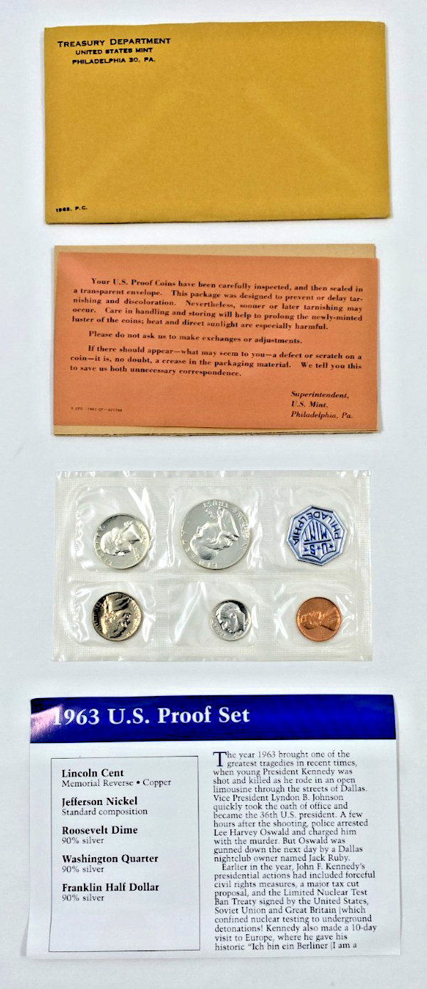 1963 United States Mint 5 Coin Proof Set OGP & COA 90% SILVER SEALED COMPLETE!