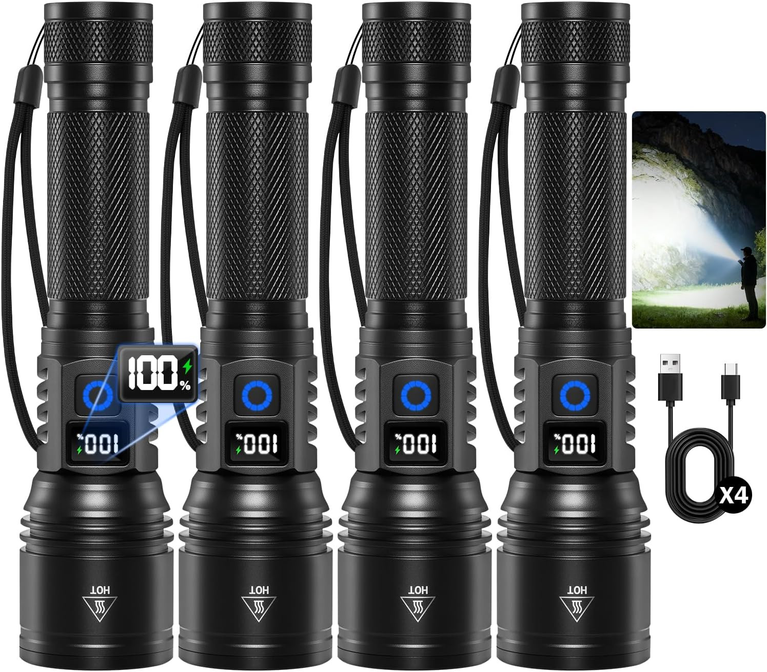 Rechargeable Flashlights High Lumens, 4Pack Super Bright Flashlight Rechargeable