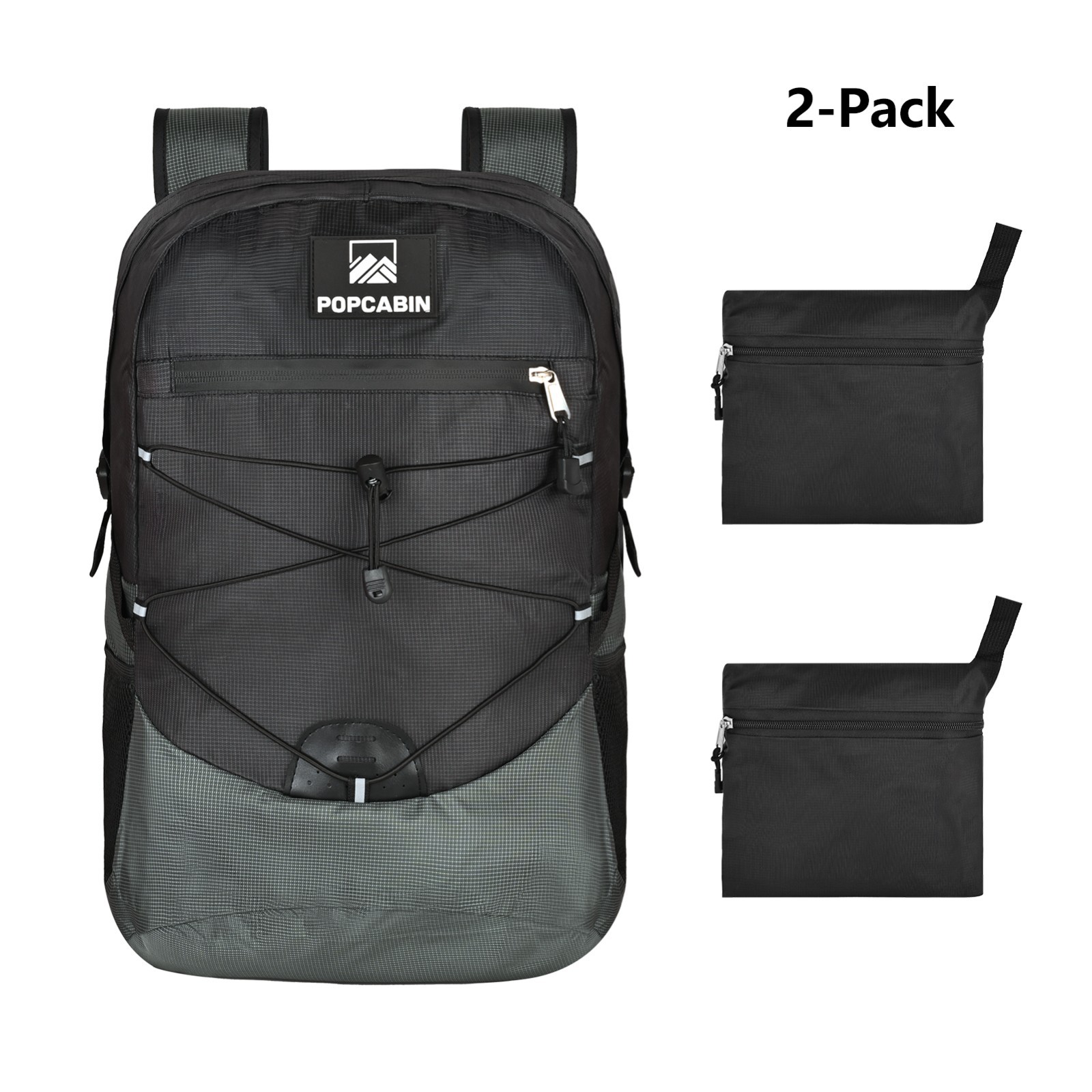 Lightweight Packable Backpack Foldable Waterproof Bag 35L Storage Black 2-Pack