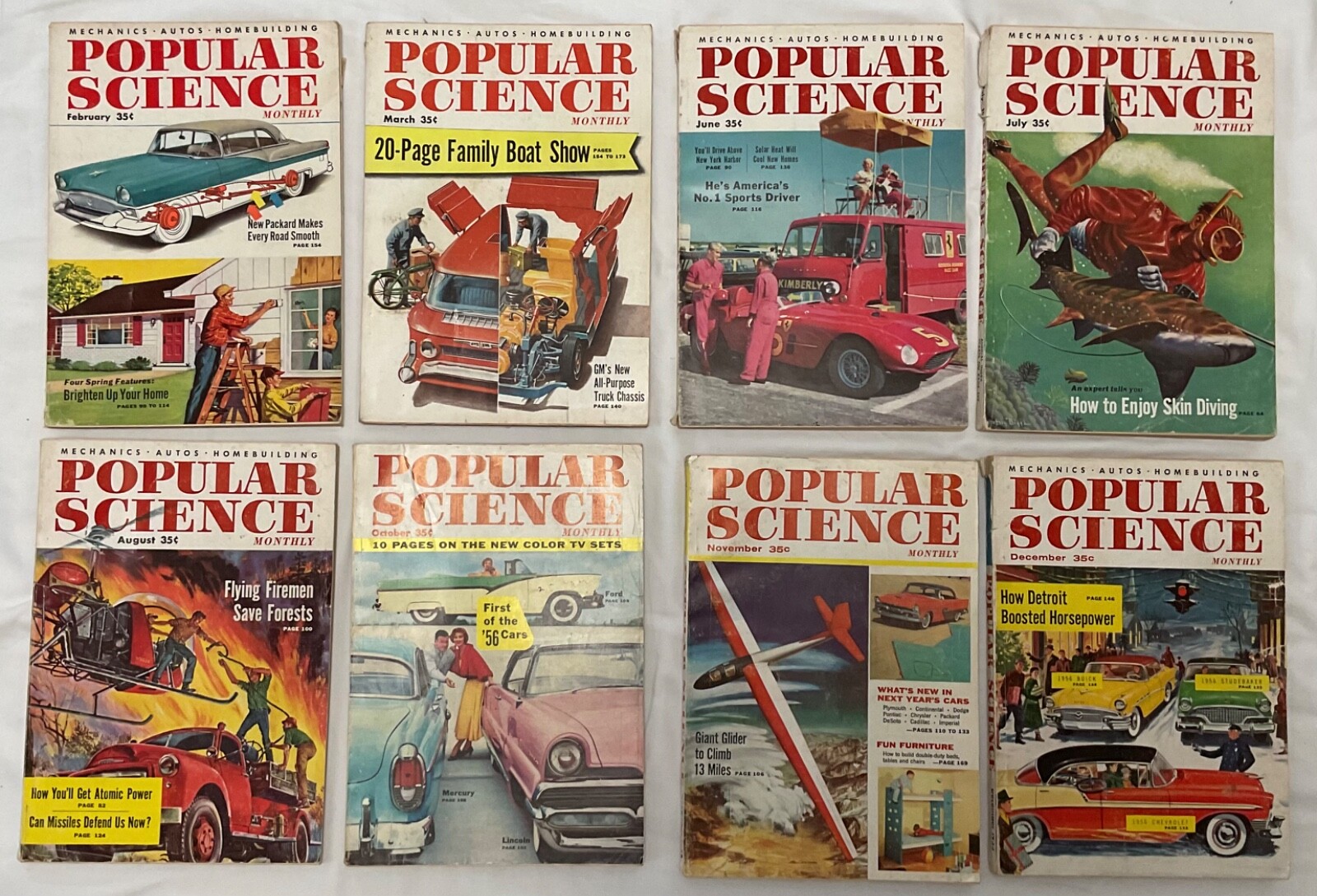 VINTAGE 1955 POPULAR SCIENCE MAGAZINES-8 1955 ISSUES-POPULAR SCIENCE MAGAZINE