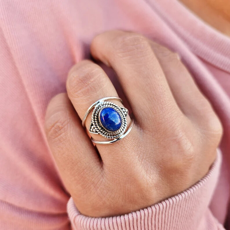 Lapis Lazuli Ring925 Sterling silver Band &Statement Ring Handmade Ring All Size