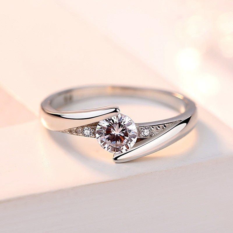Elegant Zircon Ring for Women Korean Style Engagement Gift Single Ring