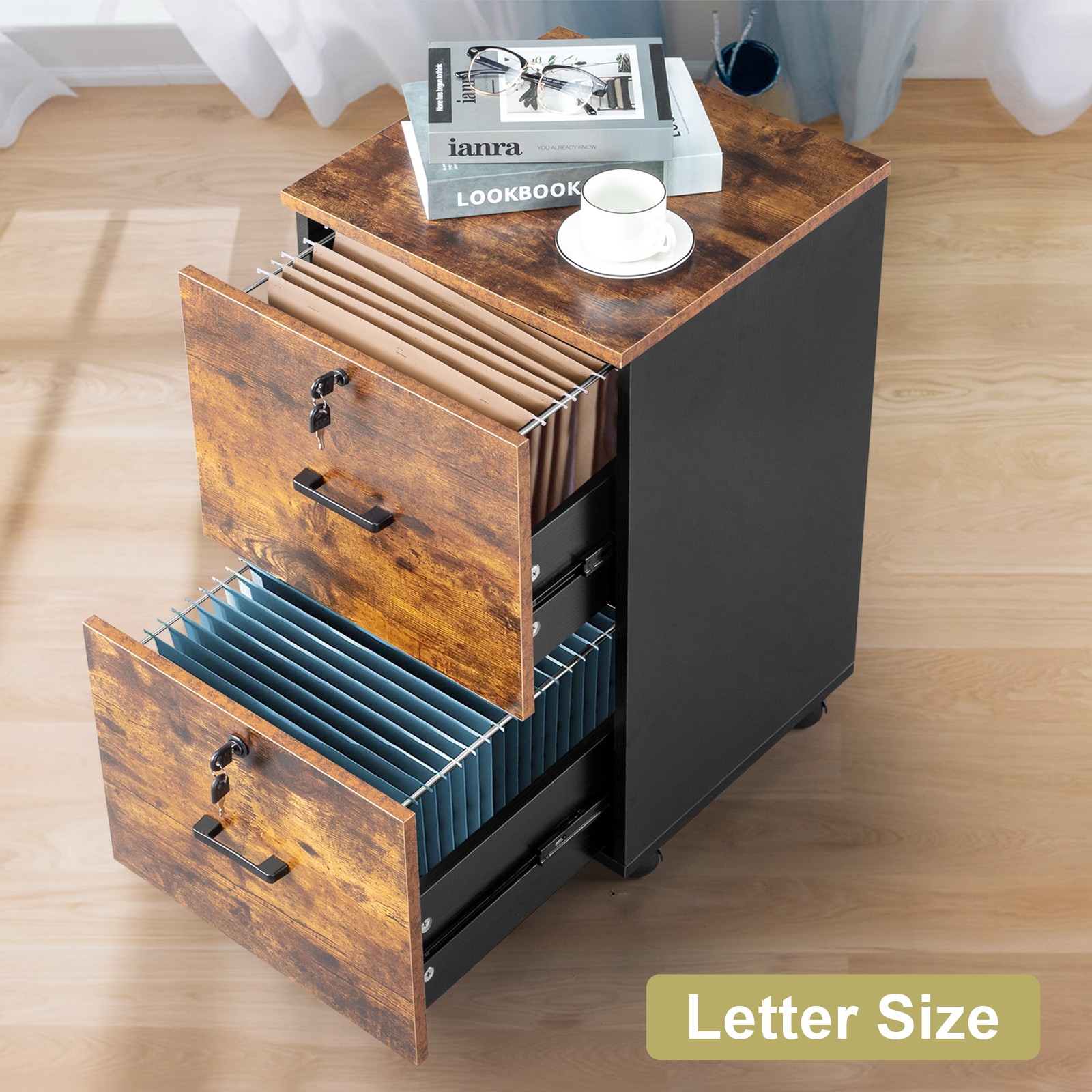15.7"D x 15.7"W x 27.2"H 2-Drawer Mobile Under Desk File Organizer for Home