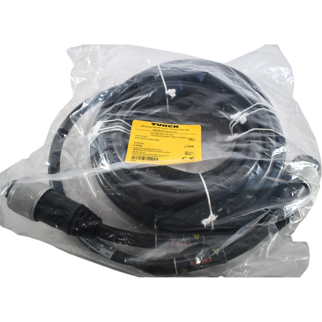 NEW Turck GSDA GKDA 40-9M/S4000 Powerfast Extension Cable 4 Pole 1-3/8 D-Size 9M