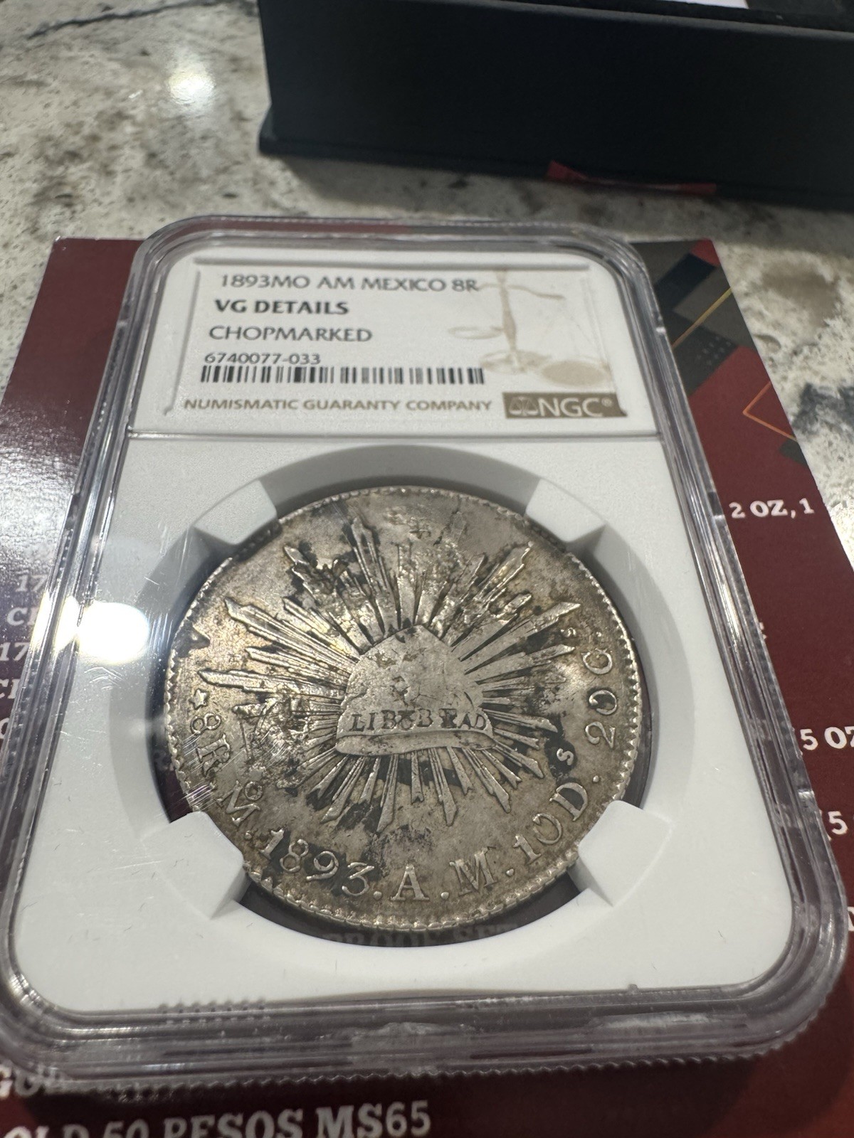 1893MoAM Mexico Silver 8 Reales Coin VG Grade CHOPMARKED