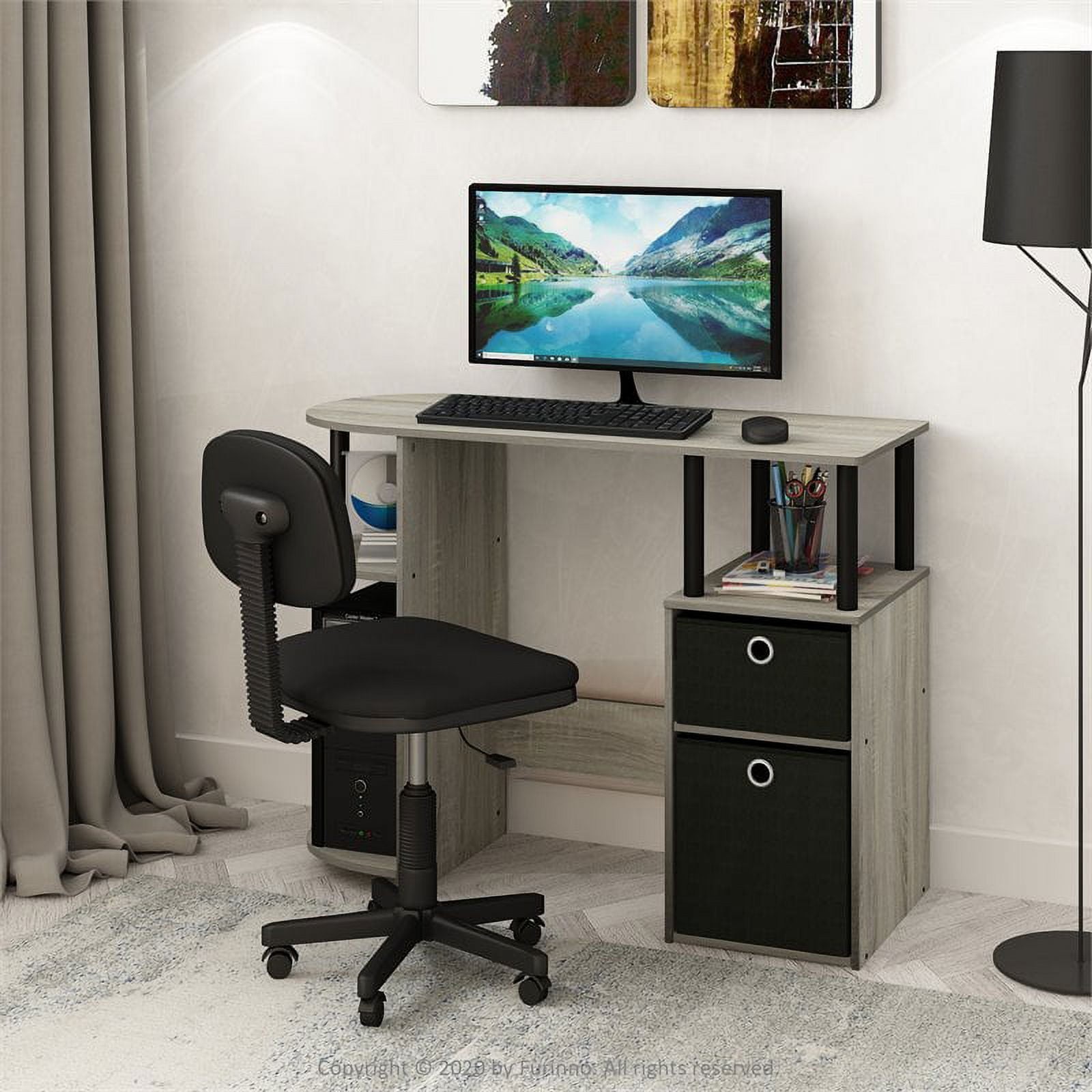 Simplistic Computer Study Desk W Bin Stainless Steel Tubes & Space Saving Design