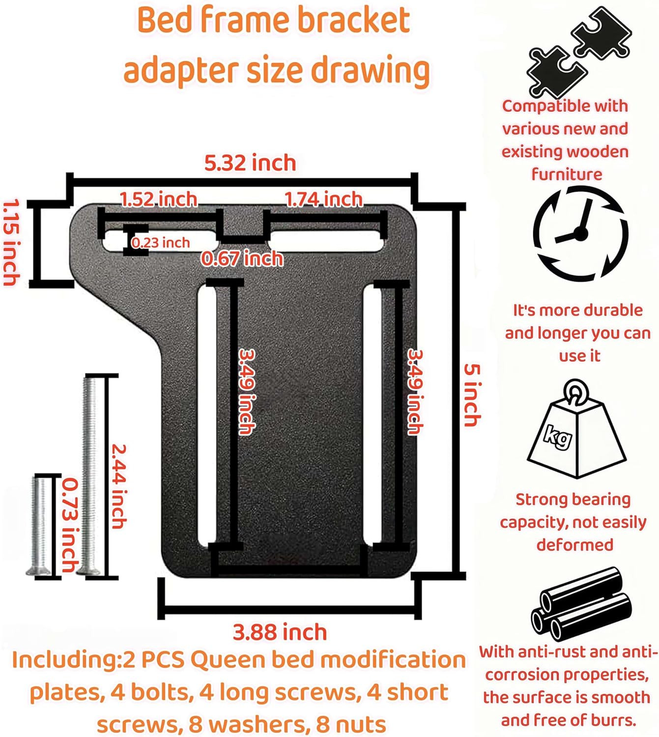 2 PCS Bed Frame Brackets Adapter Kit Fits Bed Frame Adapter Bracket,Replace Head