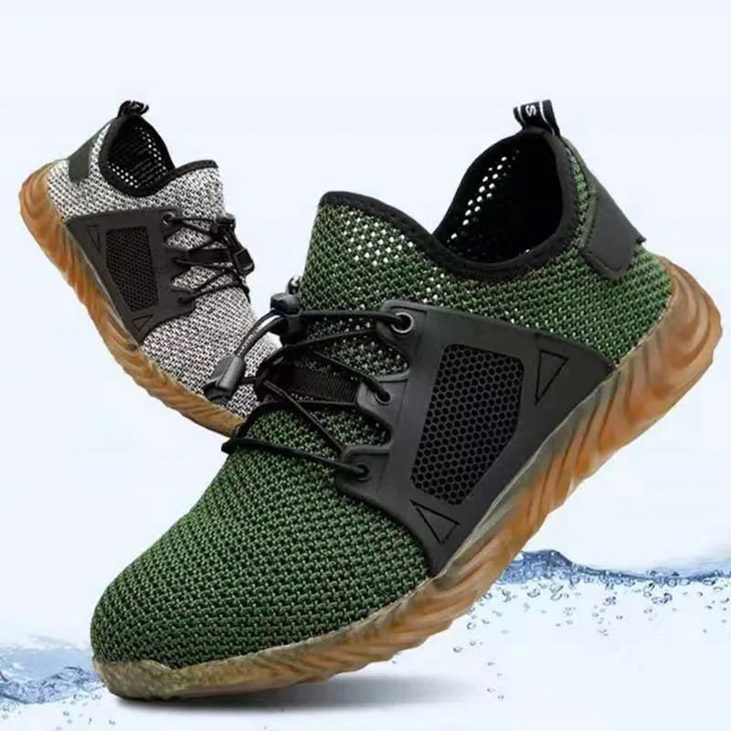 Summer Work Safety Sneakers Men Construction Anti-puncture Steel Toe Boots Grey