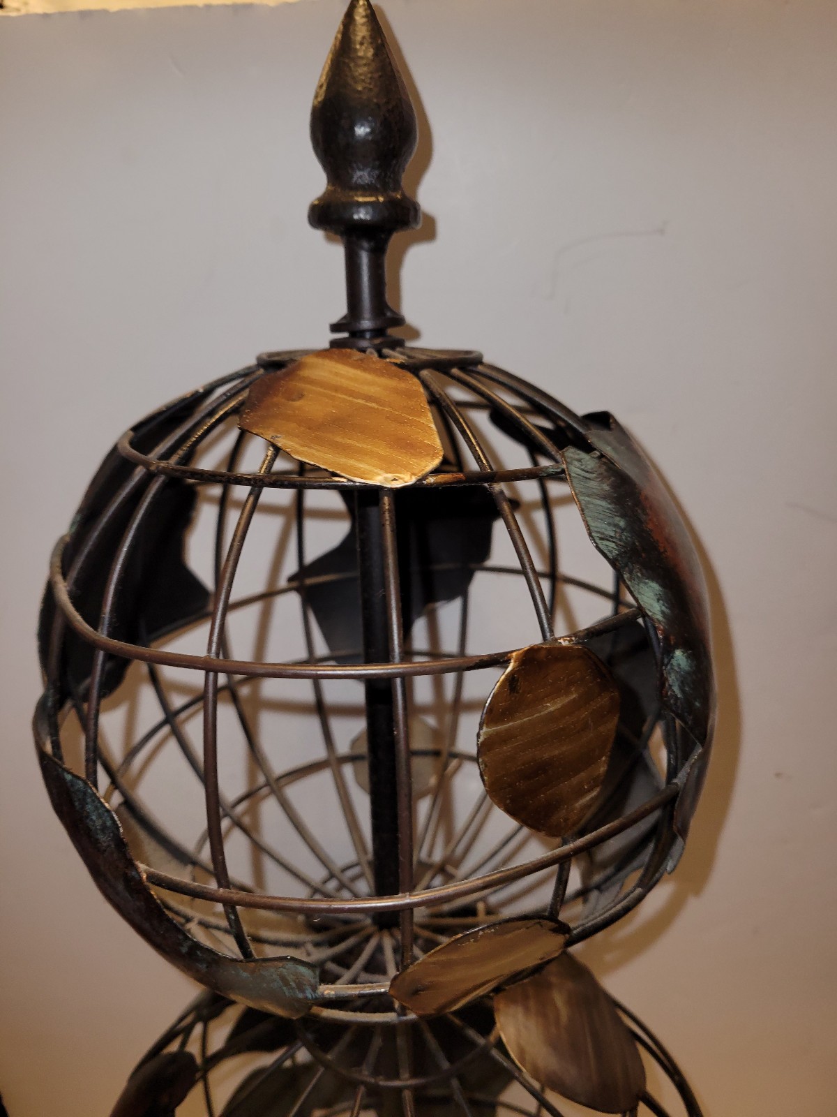 Metal Iron Double Globe Rustic Bronze Armillary Sphere 24" Tabletop Decor Vtg