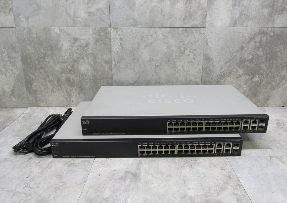 Lot of 2 Cisco SF300-24P 24-Port 10/100 PoE Managed Switch