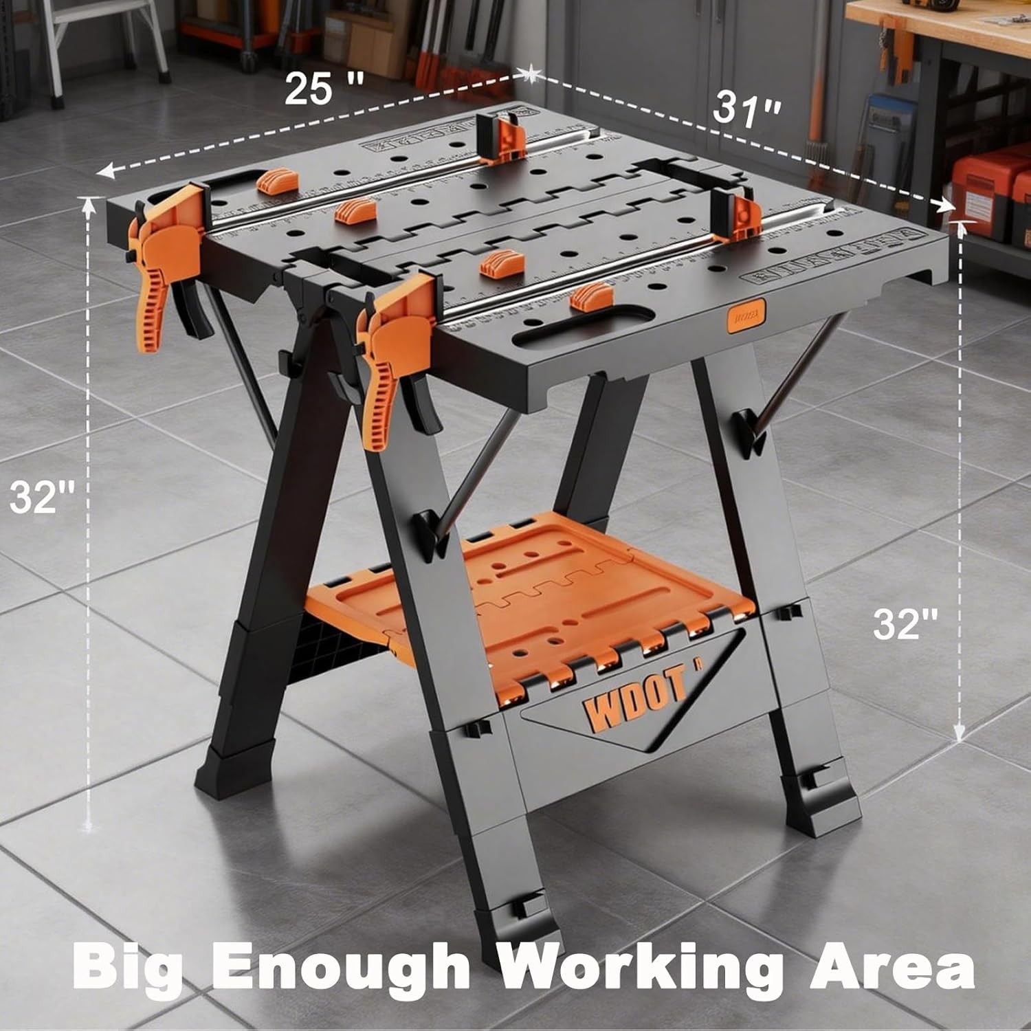 Work Bench Table 2 in 1 Portable Folding Workbench for Garage Sawhorse
