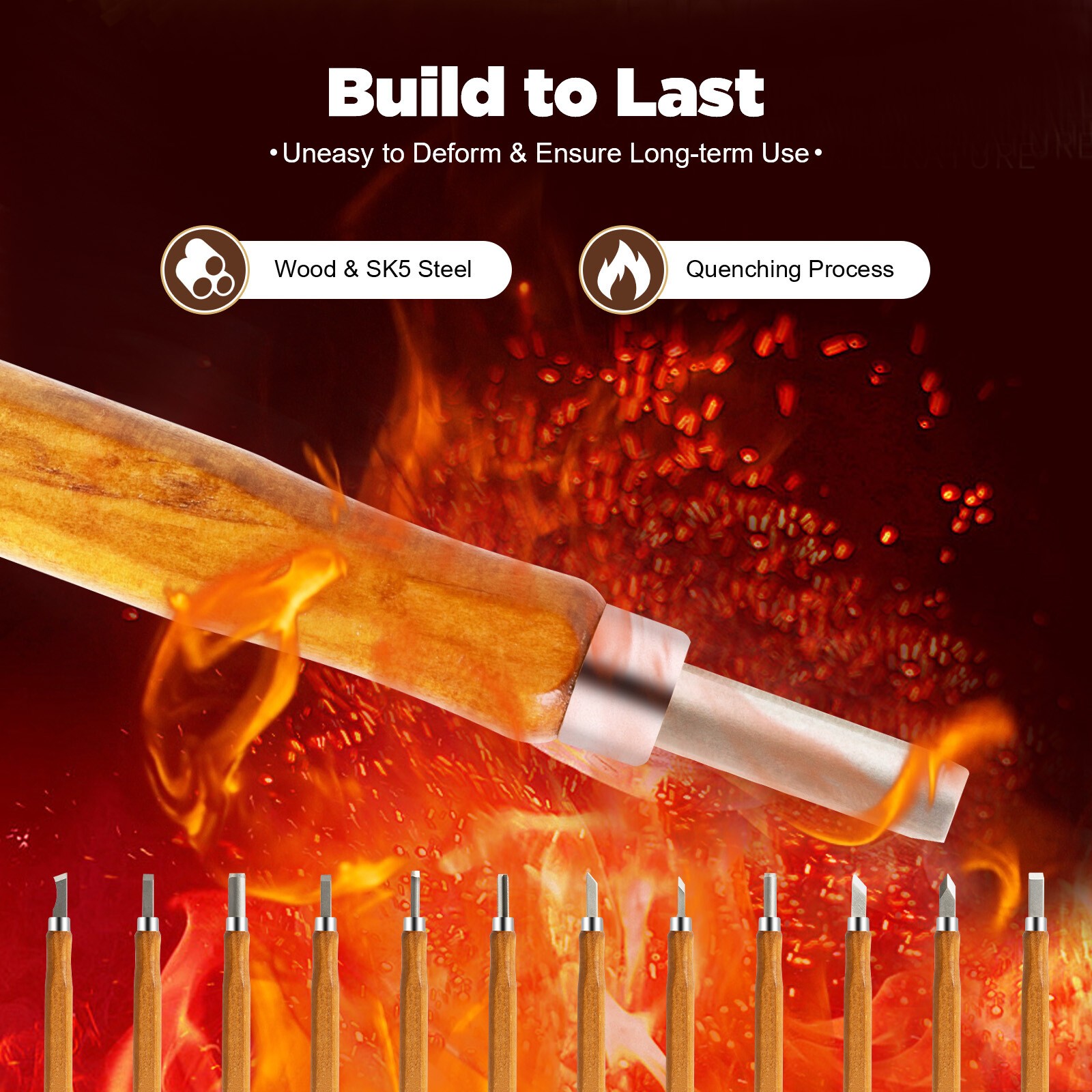 12Pcs Professional Wood Carving Hand Chisel Tool Set Woodworking Gouges Steel