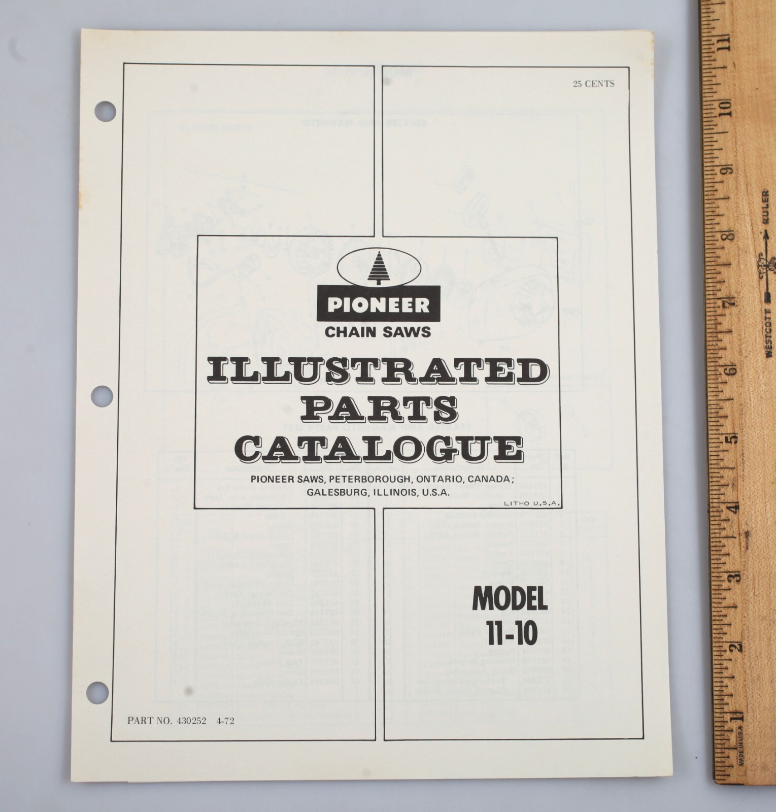 Vintage Pioneer Chain Saw Illustrated Parts Catalog Model 11-10