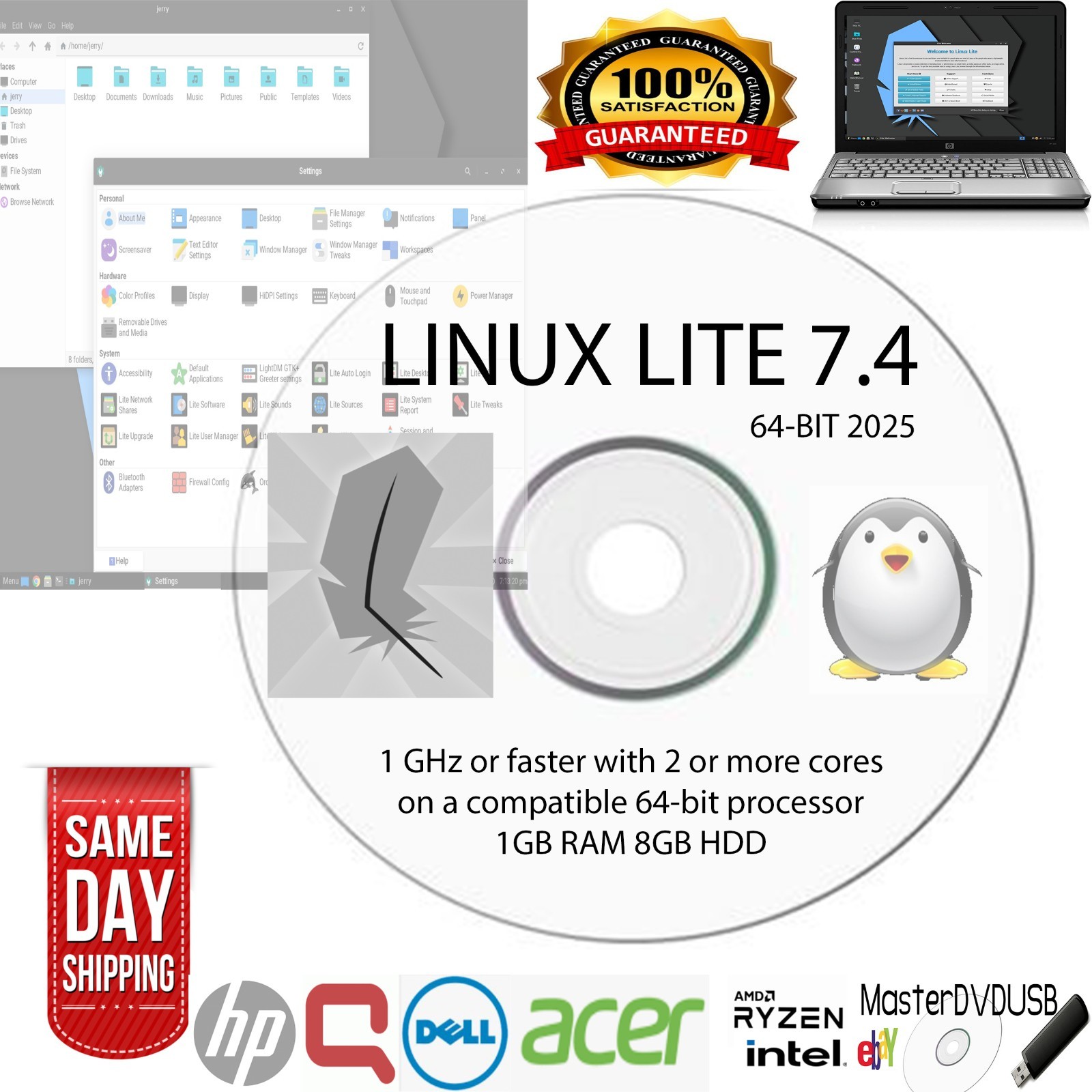 Linux Lite 7.4 64-bit Bootable DVD Installer – Revive Your Old PC! Fast Shipping