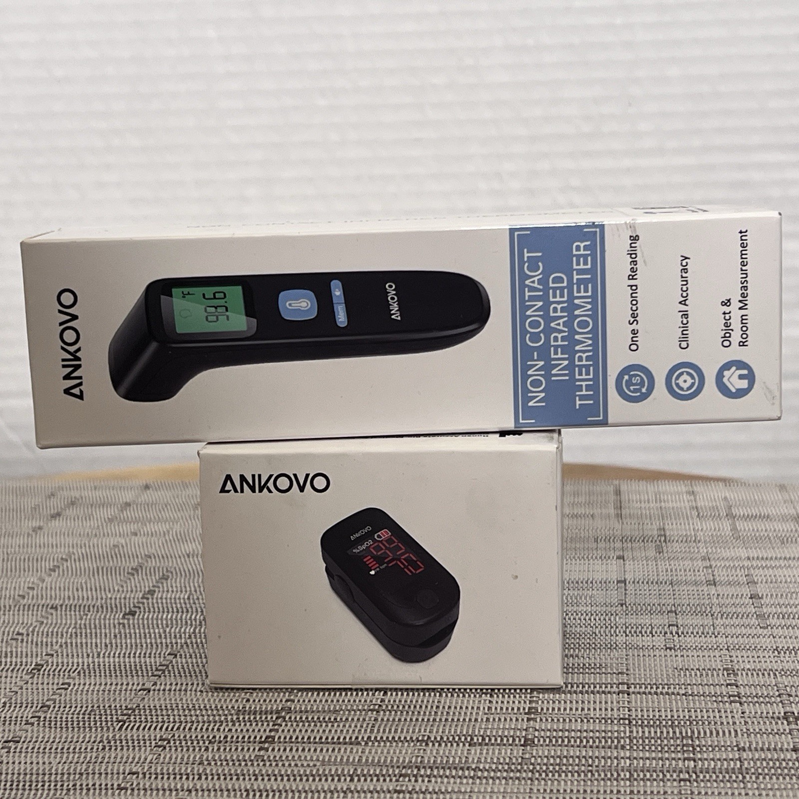 ANKOVO Set Of PULSE Oximeter + Non Contact Infrared Thermometer for Adults NEW