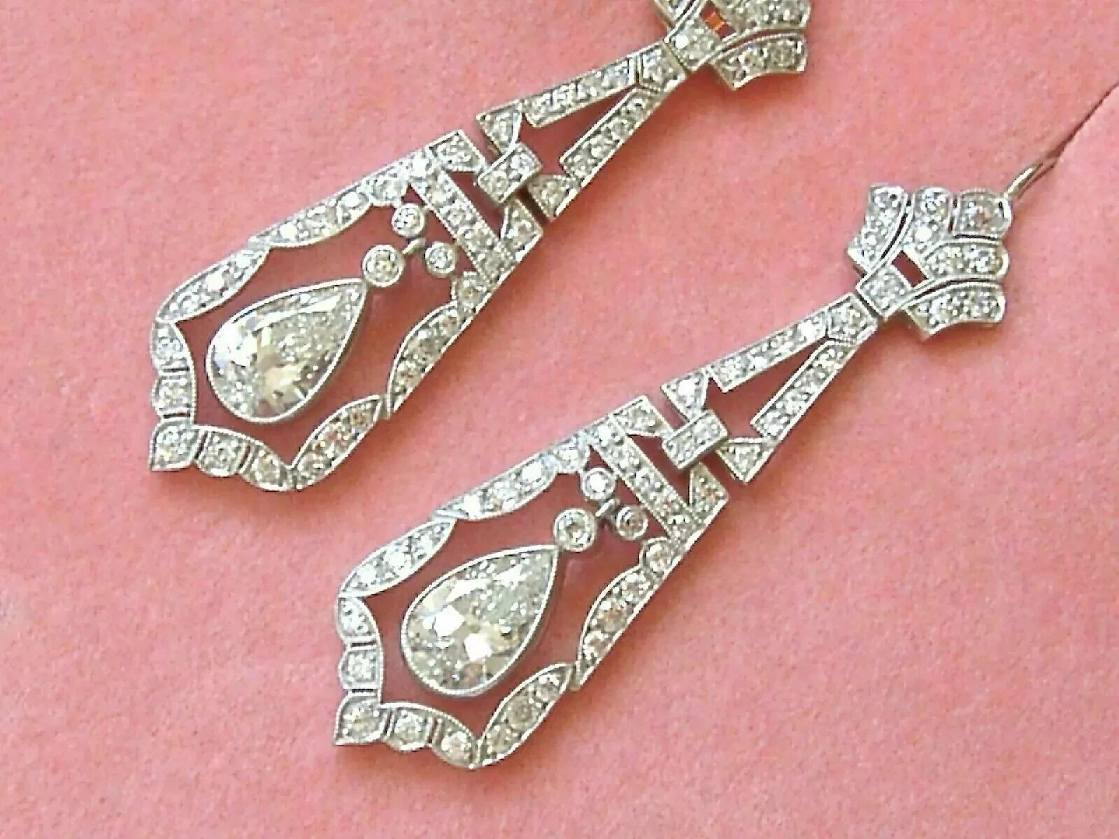 Art Deco Style Lab Created Diamond Engagement &Wedding 14K White Gold FN Earring