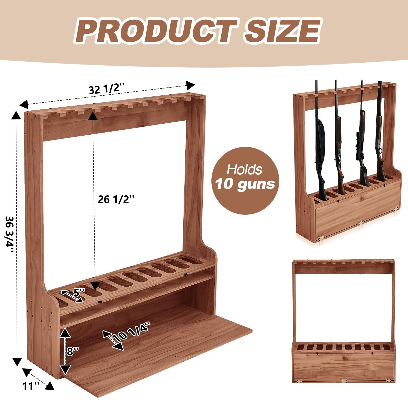 Soaoo Gun Racks Holds 10 Long Guns Wooden Rifle Rack Floor Stand Rifle Racks ...