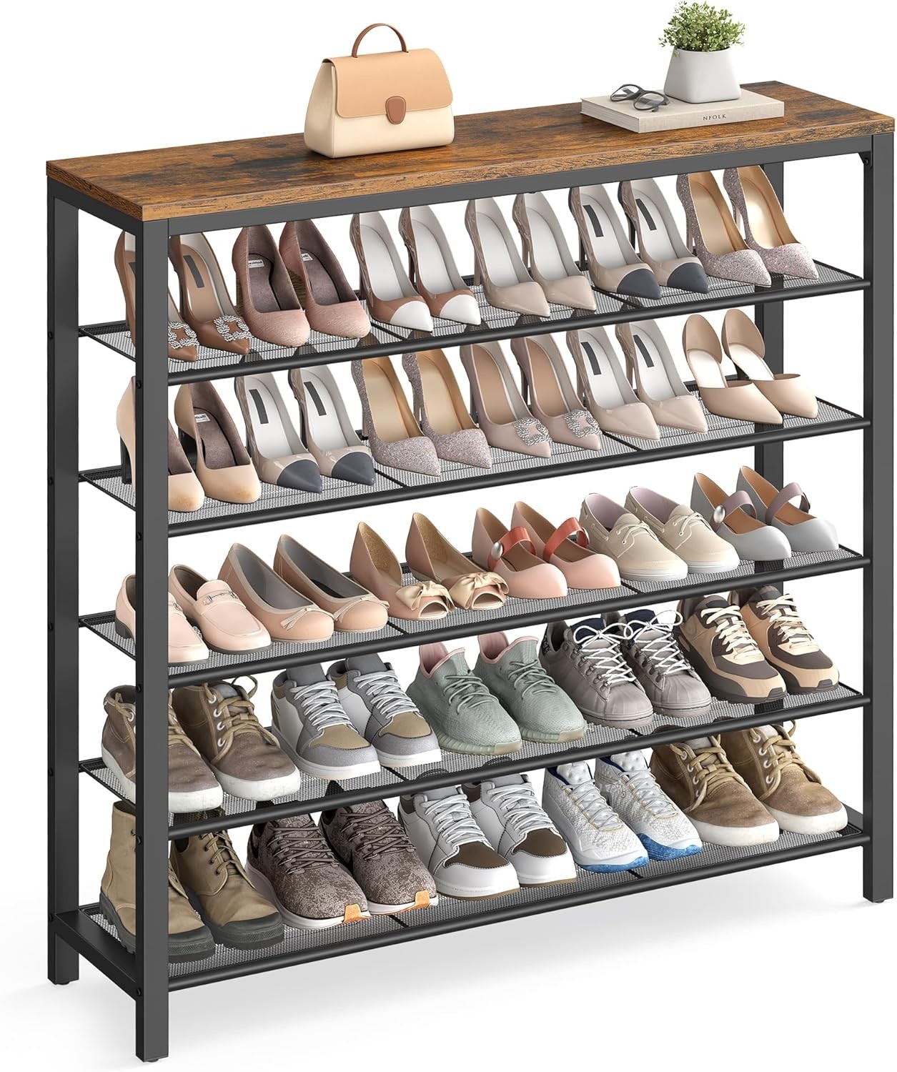 6-Tier Shoe Rack, Shoe Organizer , Rustic Brown and Black ULBS016B01