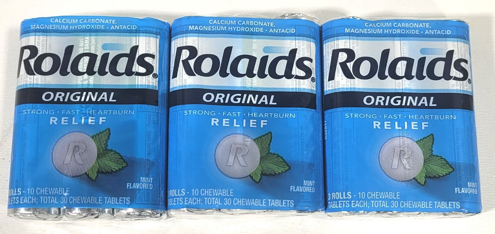 3 Three Roll Pack Rolaids Rolls Original MINT Antacid Chewable Tablets
