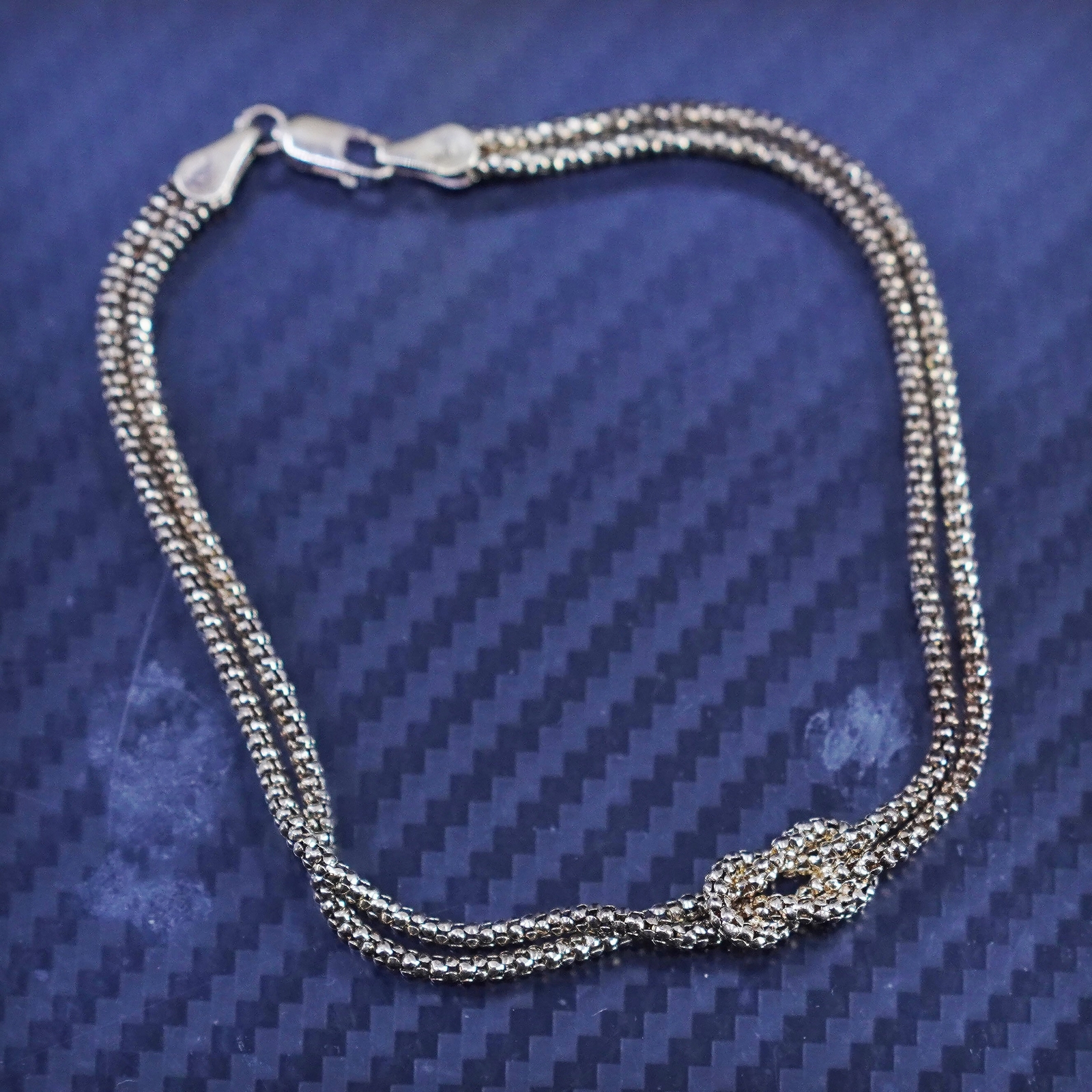 7.25”, vermeil yellow gold sterling silver 925 knotted popcorn chain bracelet