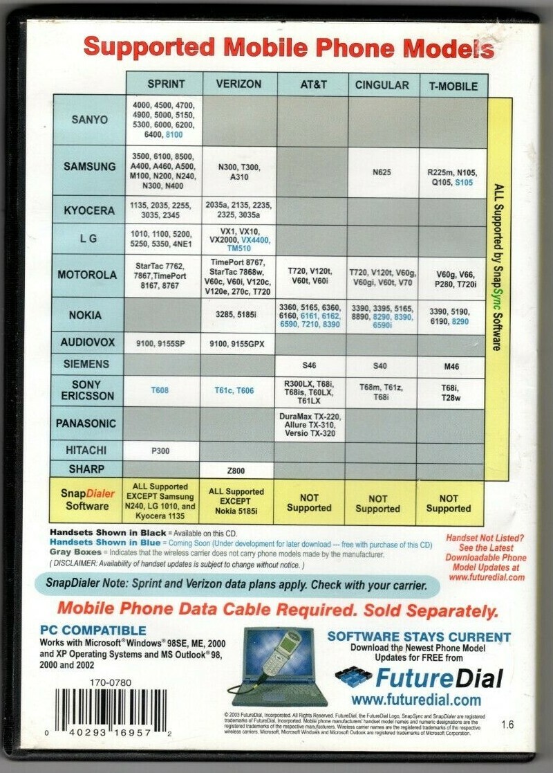 FutureDial SnapSync and SnapDialer Software w/Serial Numbers v. 1.16 (PC, 2003)