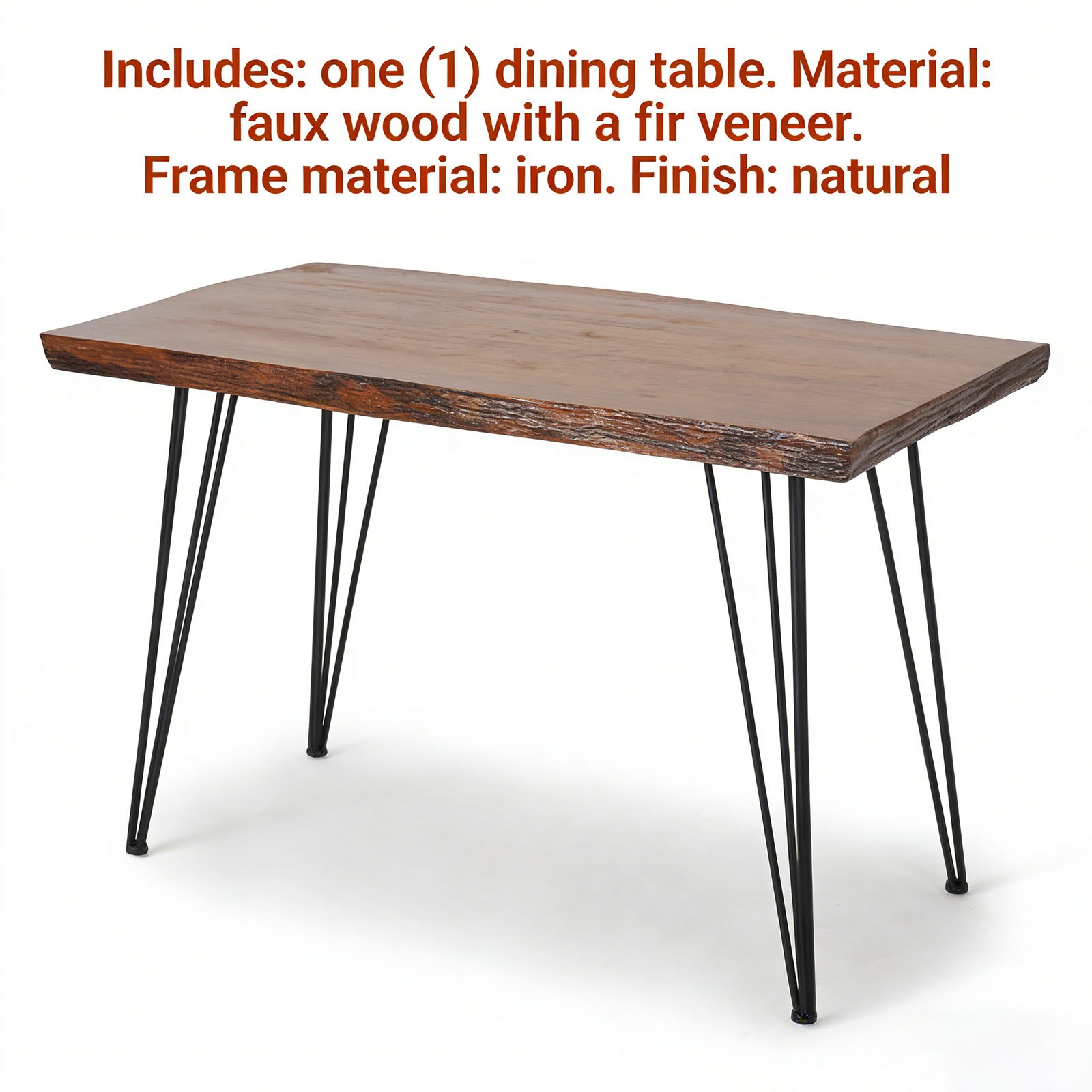 Dining Table Wood-effect finish Features iron hairpin legs Pine veneer