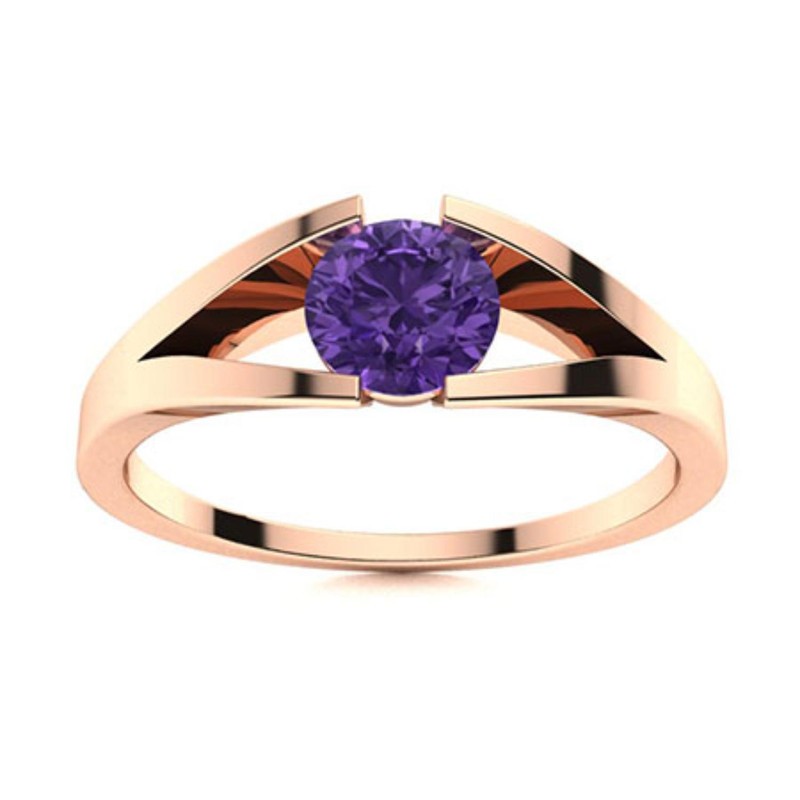 925 Silver Round Amethyst Stone Solitaire February Wife Handcrafted Ring