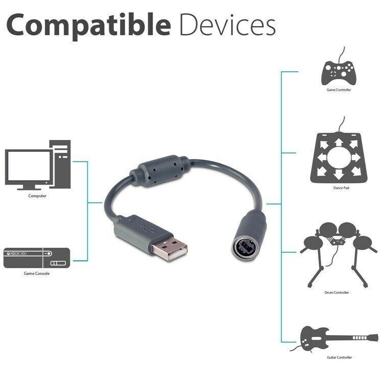 USB Breakaway Dongle Cable Cord Adapter For Xbox 360 PC Wired Controller USA