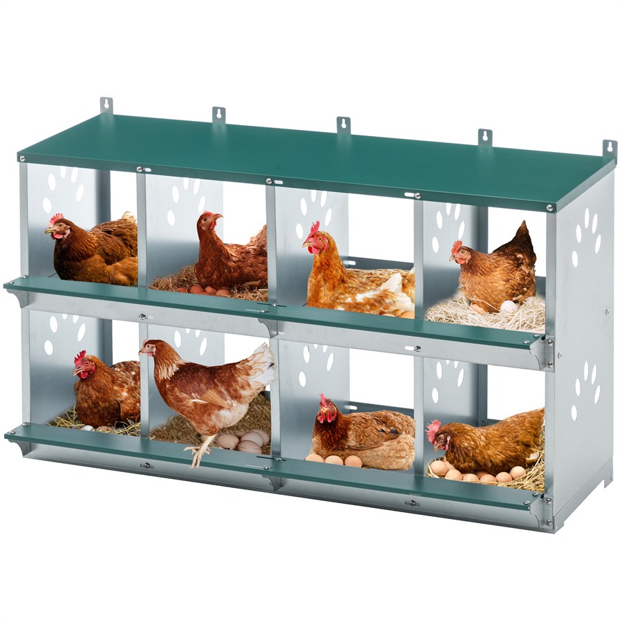 8-Compartment Metal Poultry Nest Box Wall Mount Easy Eggs Collection Large Vent