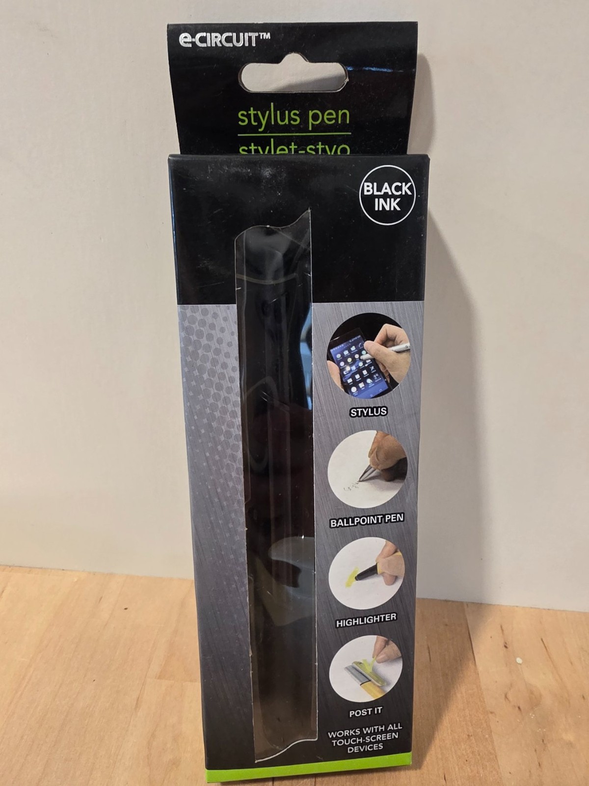 e-Circuit 4-in-1 Stylus Ballpoint Pen Highlighter Post It Black Ink