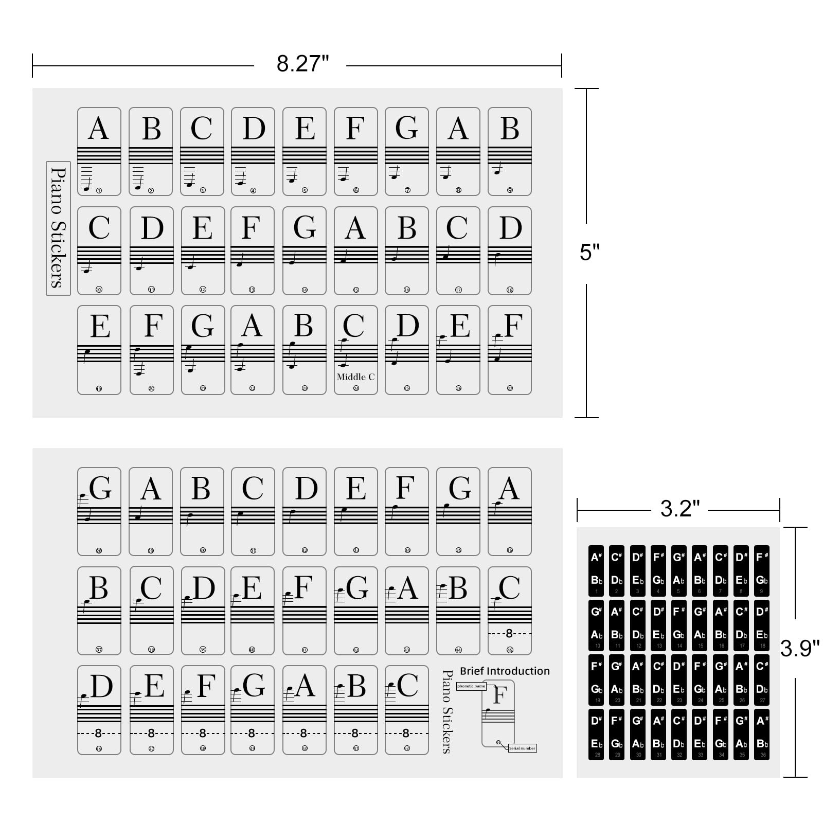 Removable Piano Keyboard Note Stickers for Beginners - 88 Key Labels
