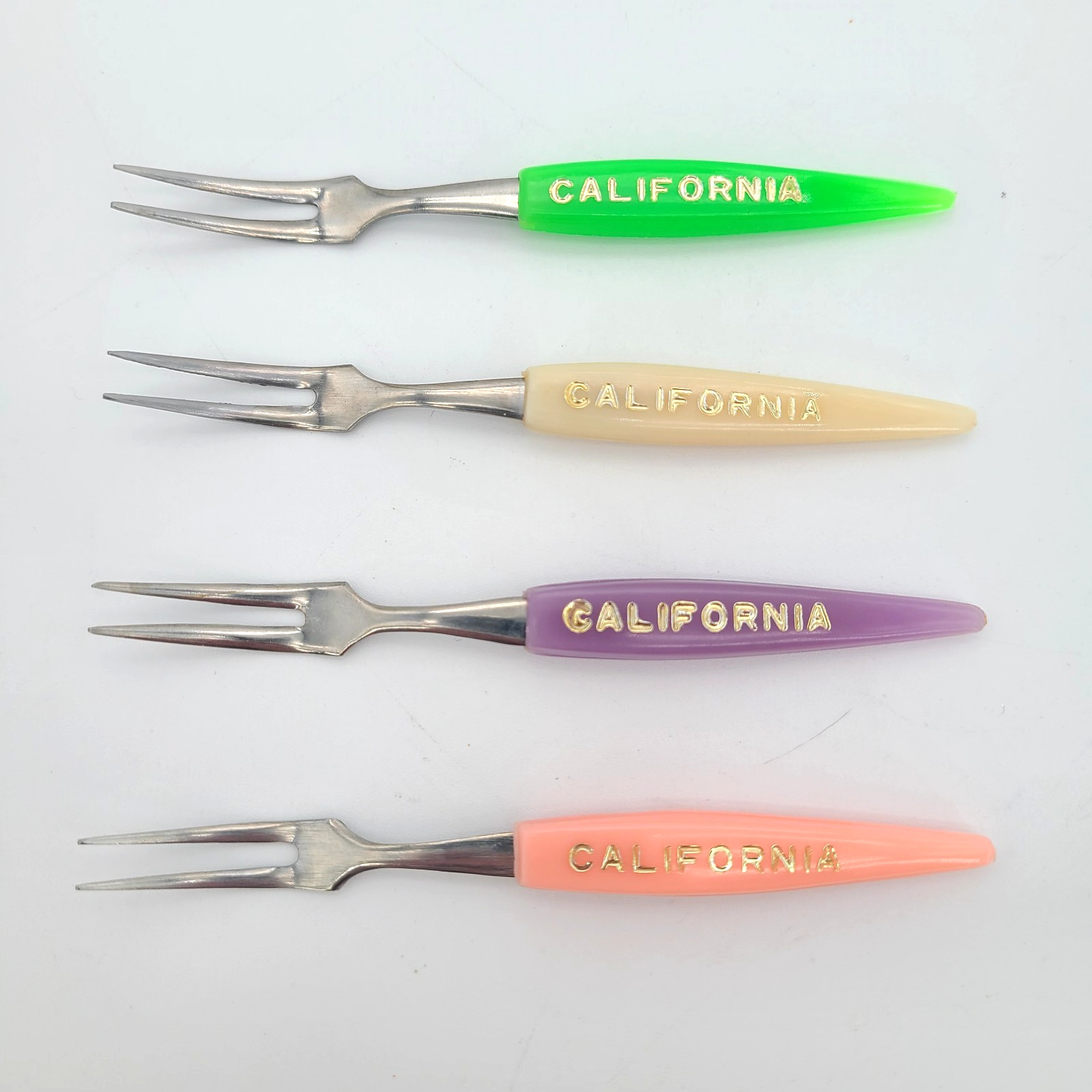 4 x California Made In Japan Stainless Cocktail Forks Hor d'oeuvres MCM Colors