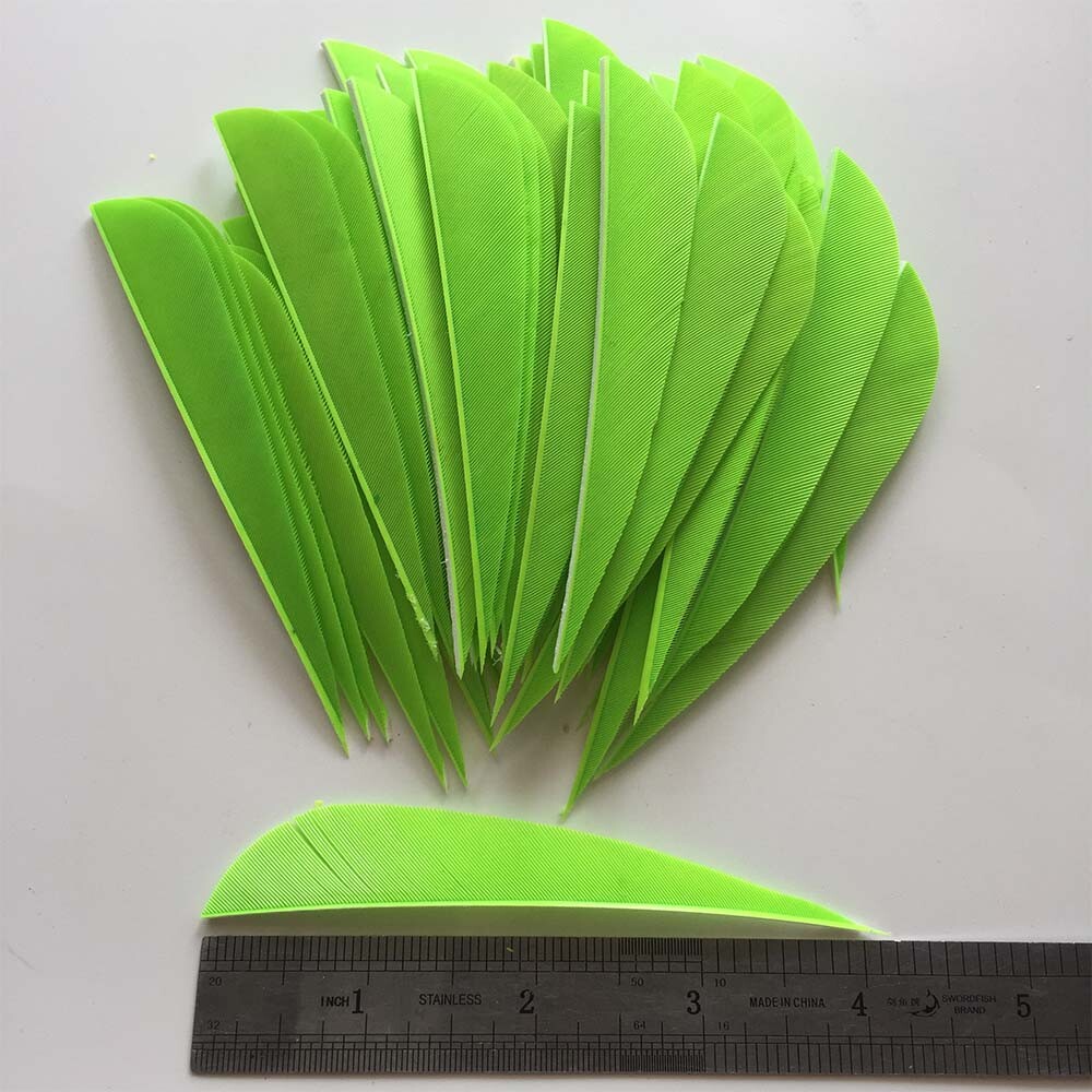 50PCS 4 inch Fluorescent Green Parabolic Fletches Fletching Feathers RW LW