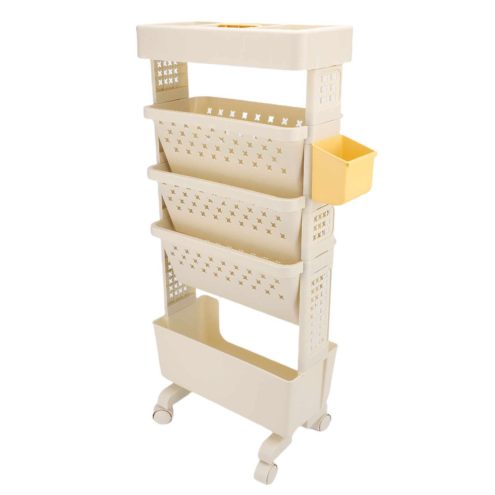 Rolling Book Cart 5 Tier Multi Functional Movable Storage Book Rack White