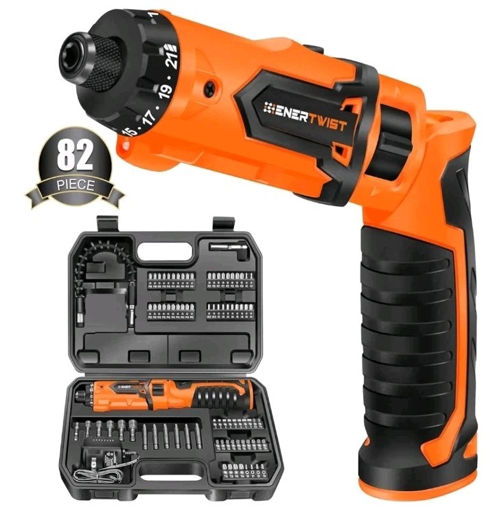 ENERTWIST Set Destornillador eléctrico inalámbrico de 82 pcs de 8 V , 10 Nm