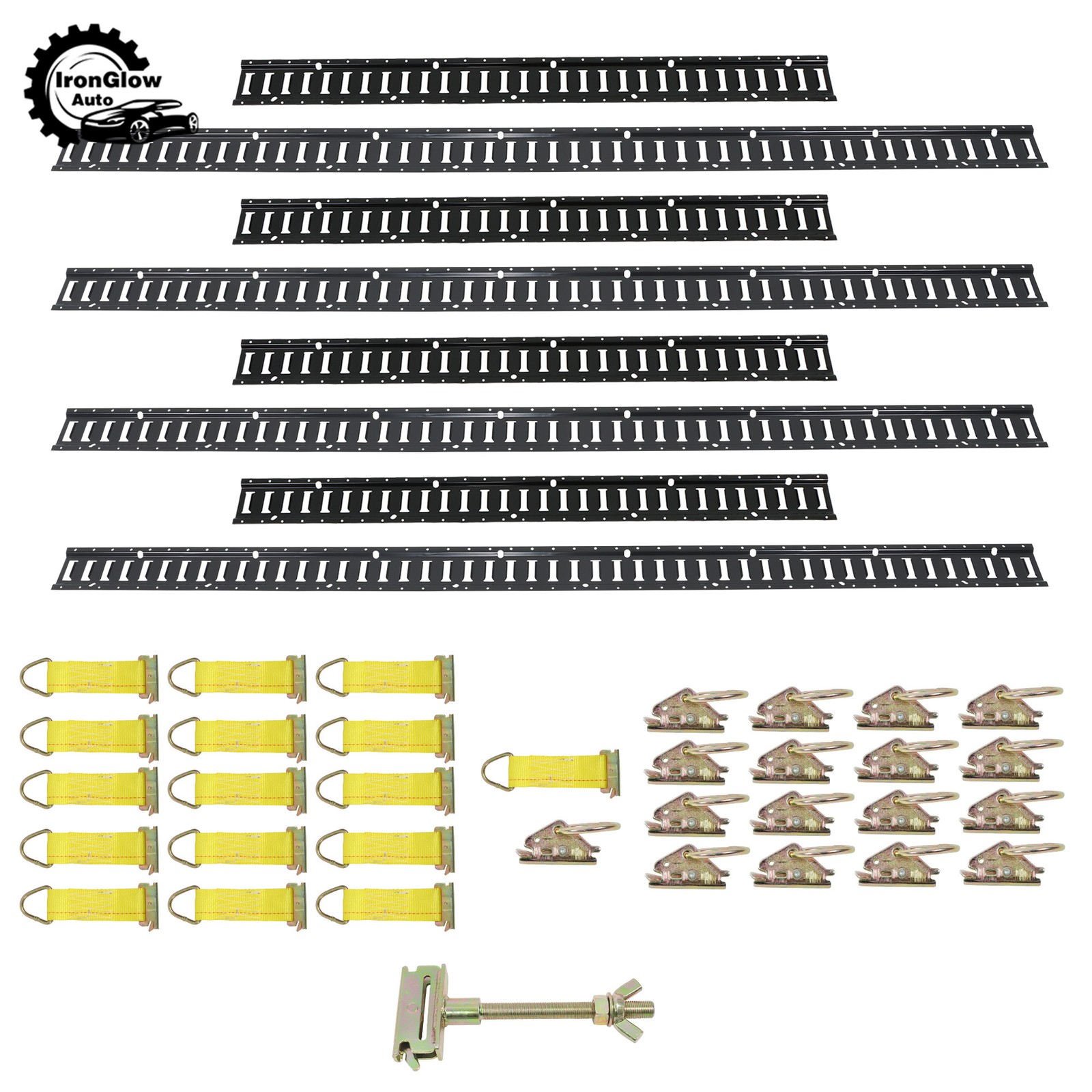 41 Pack 5' and 8' E Track Rails Black Matte Finish Complete Tie Down Set Polyest
