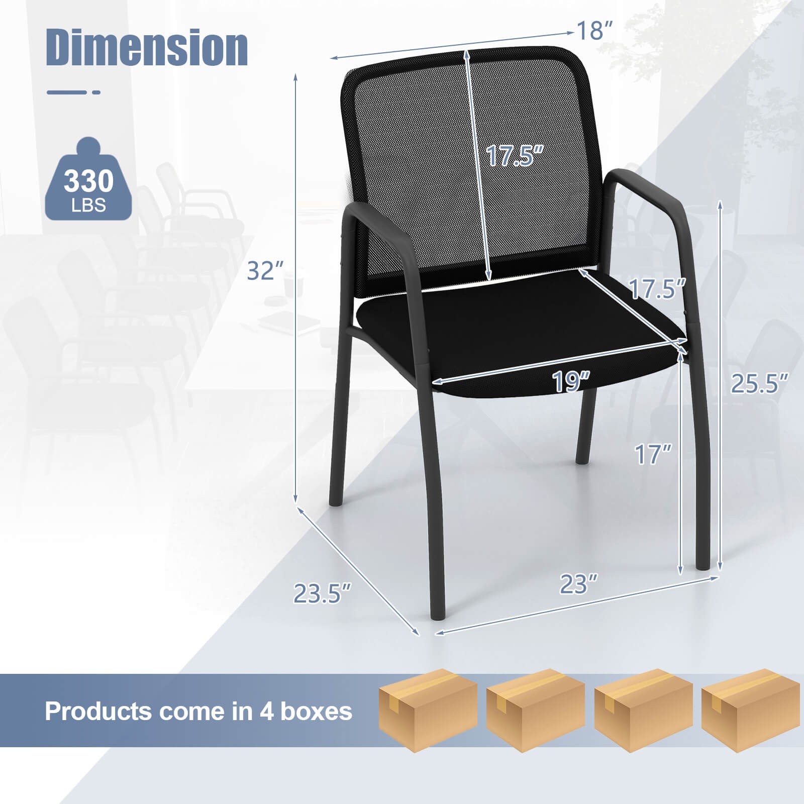 Meeting Room Chair Set of 8 Waiting Room Chairs w/ Ergonomic Backrest & Armrests