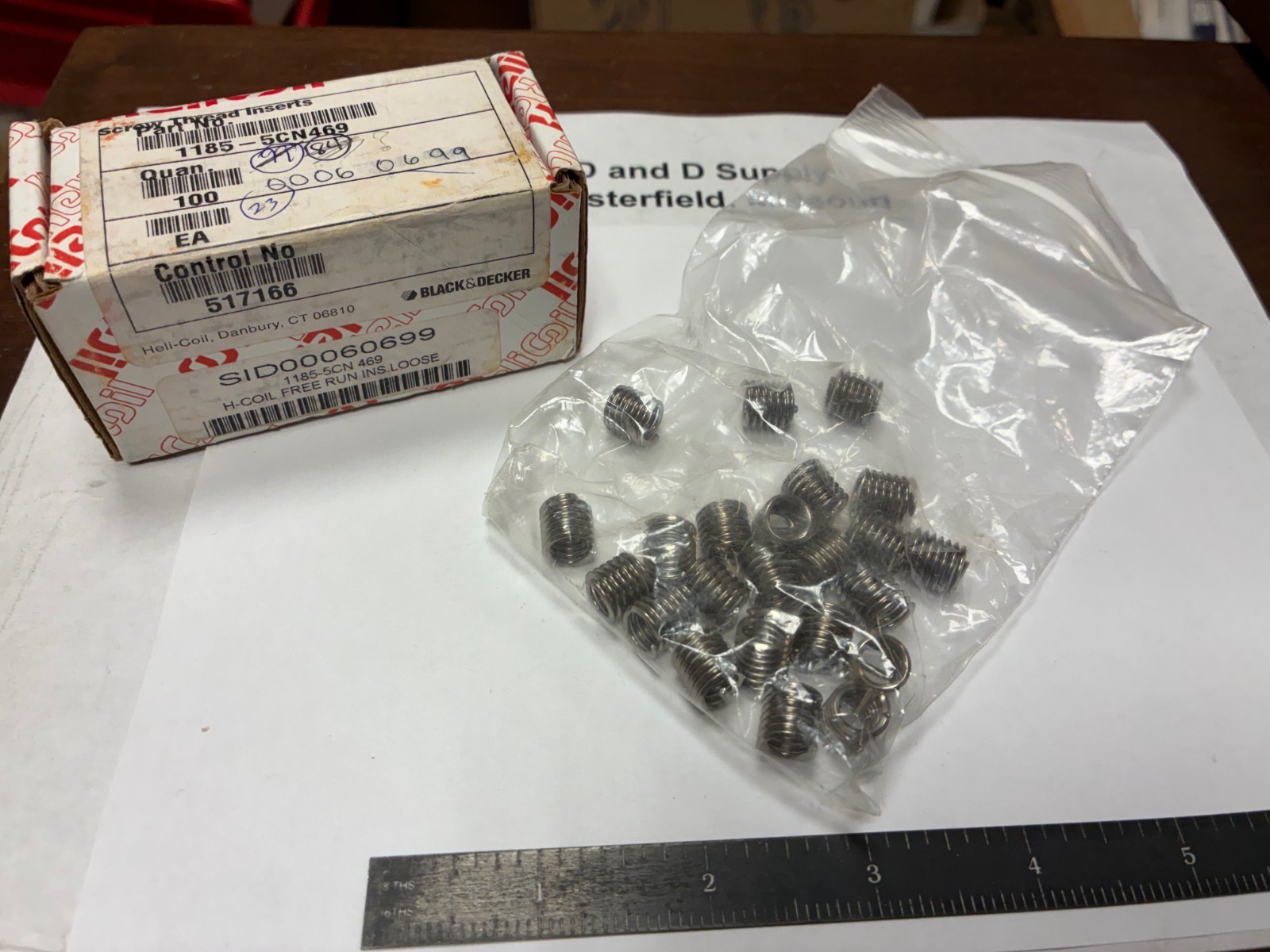 Lot of 23, Heli-Coil 1185-5CN469, Helical Tanged FR Inserts, 304SS, 5/16-18, USA