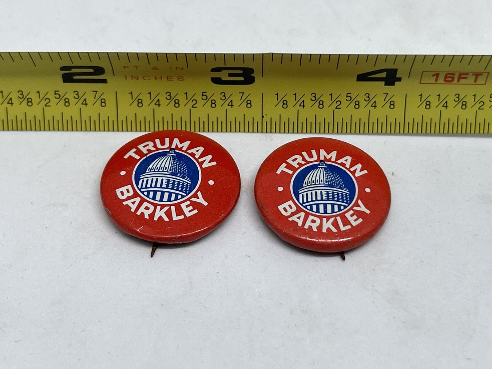 Lot Of 2 Vintage 1972 Reproduction Truman Barkley Political Buttons 1948 / 1972