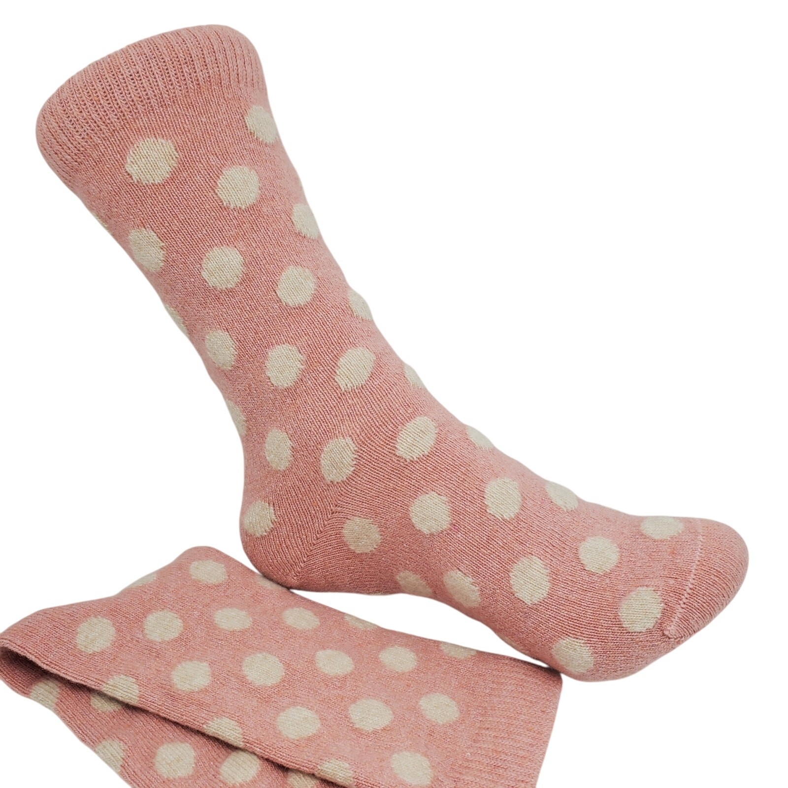 New Garnet Hill Dot Socks 9-11 Warm Cozy Cashmere Blend Crew Pink Holiday Gift